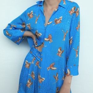 Zara Blogger Blue Bird Print Shorts Set